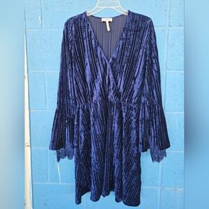 LAUNDRY WOMEN'S Elegant Blue Velvet log sleeve Dress Sz S